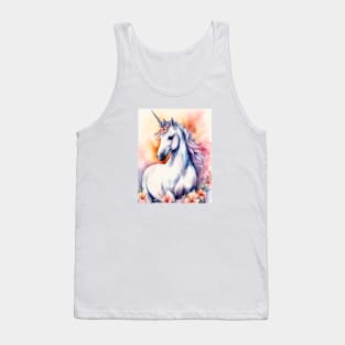 Watercolor fantasy unicorn with flowers Tank Top